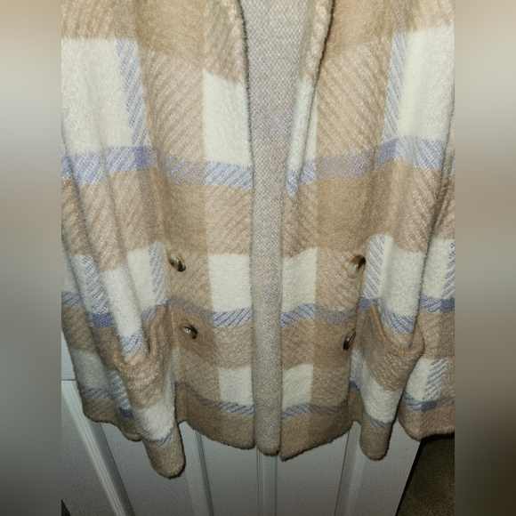 Becool taupe plaid fuzzy cardigan m/l - Picture 2 of 5
